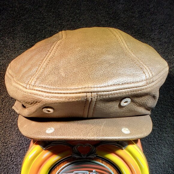 VINTAGE TOP GRAIN LEATHER NEWSPAPER BOY FLAT CAP WITH TWO SNAP BILL OPTION - Picture 6 of 6